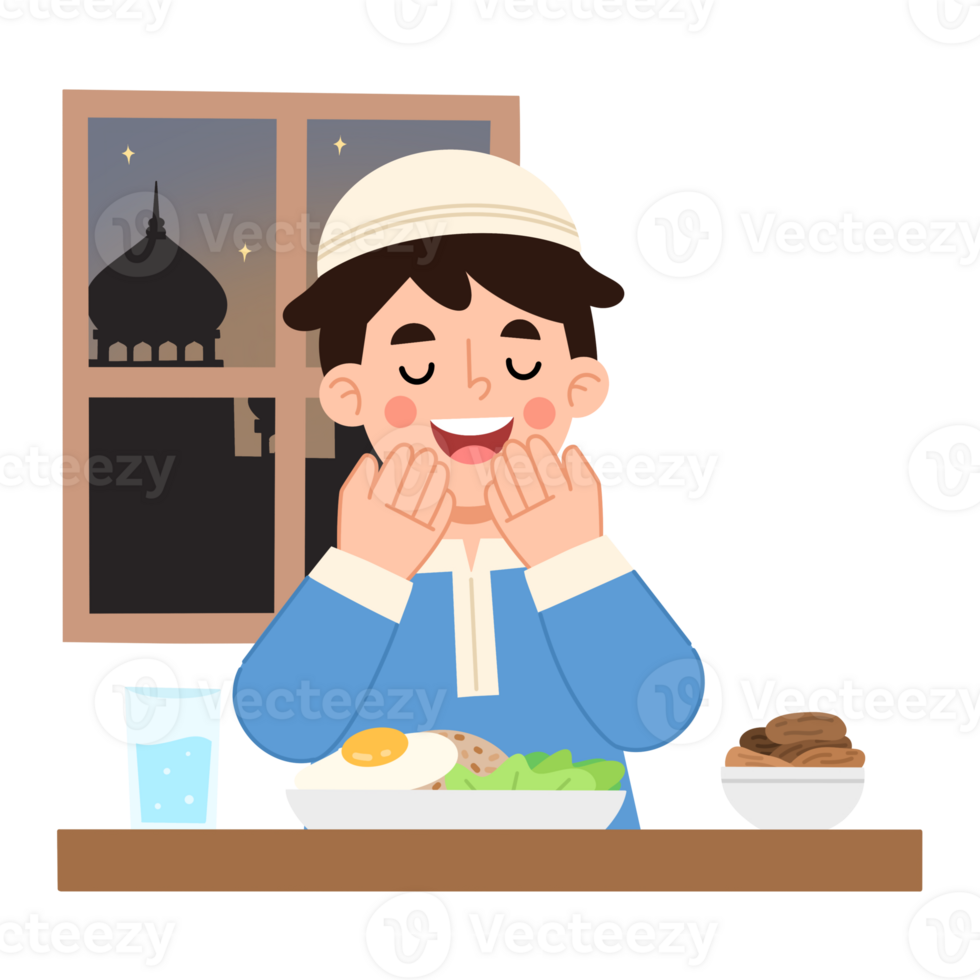 Illustration of a boy praying before eating png