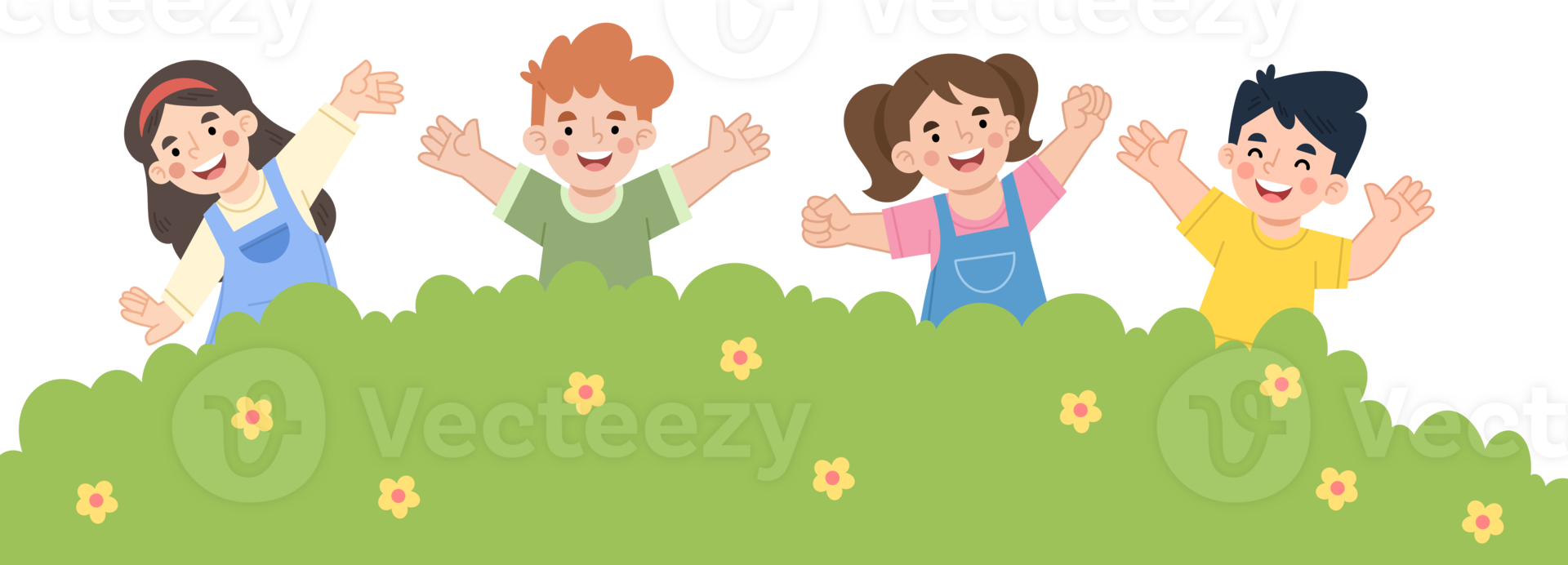 Illustration of happy children playing with friends png
