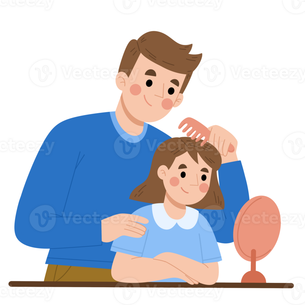 Illustration of good parenting, father taking care of daughter, family illustration concept png