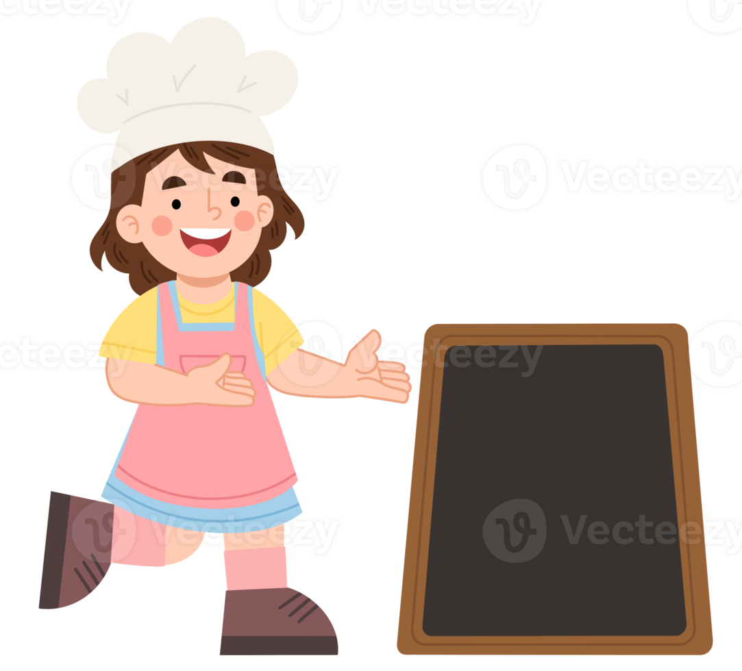 Illustration of a girl chef with a chalkboard png