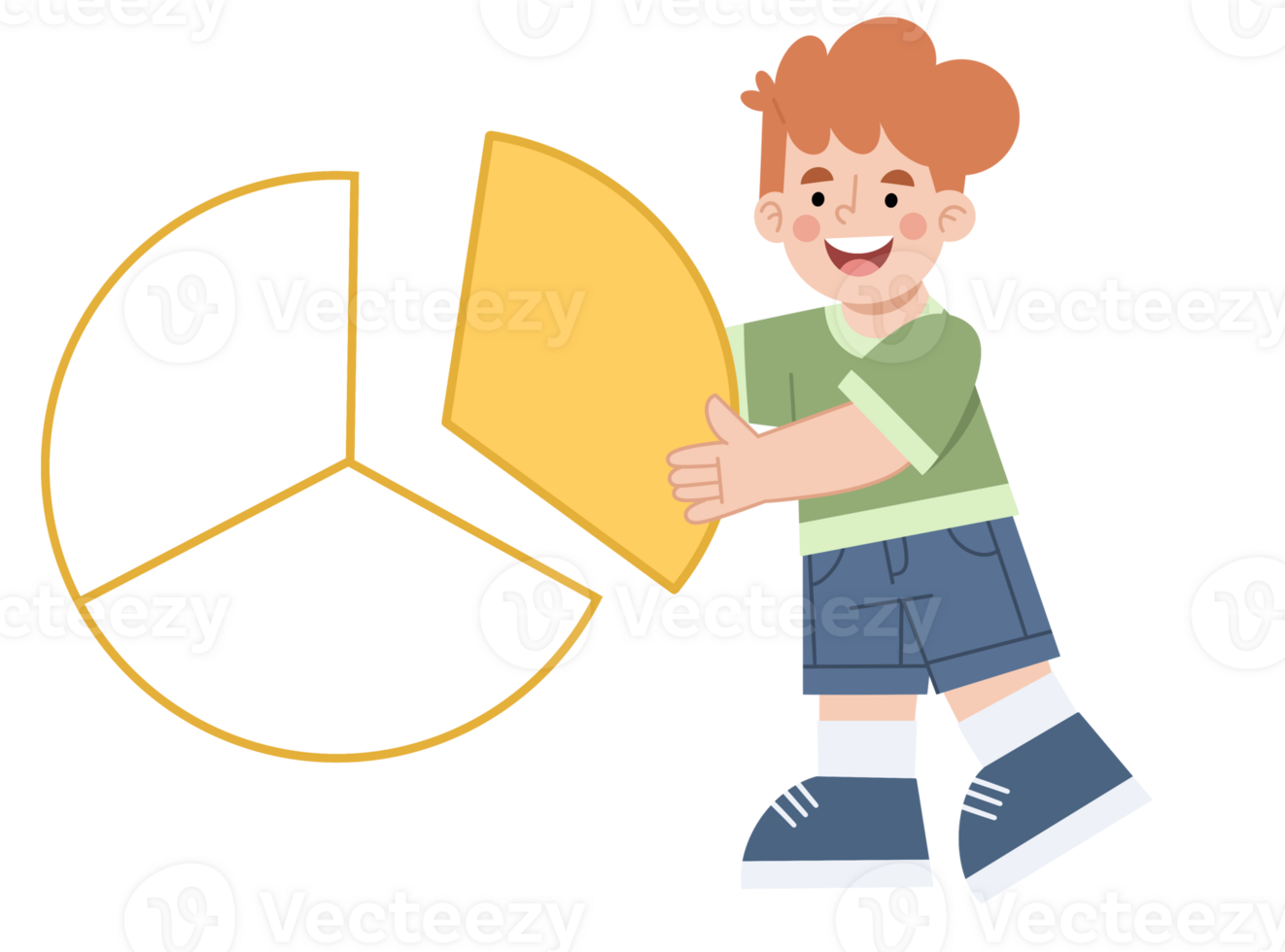 Illustration of a boy learning mathematical fractions png