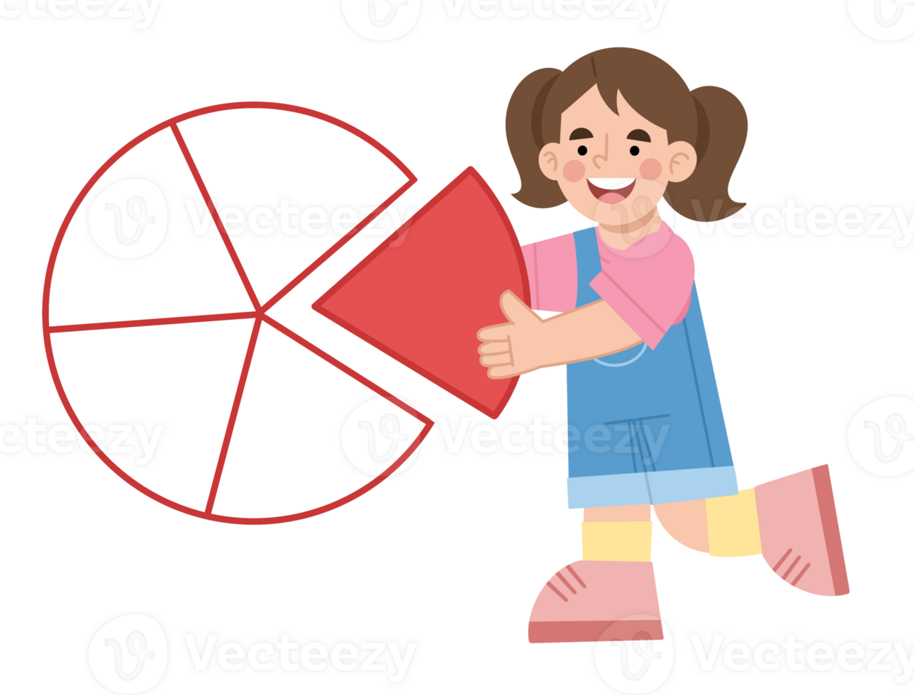 Illustration of a girl studying mathematical fractions png