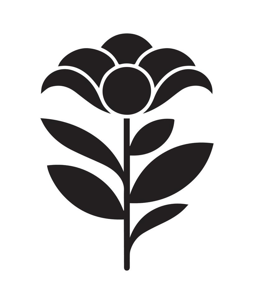 Minimal Black Flower Illustration on White Canvas vector