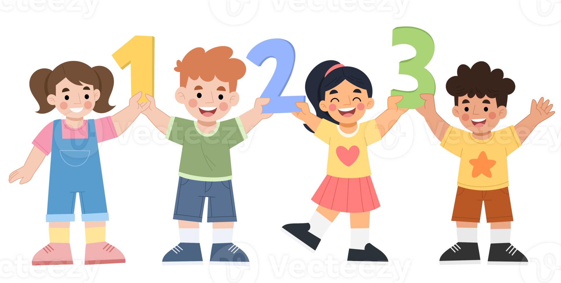 Illustration of happy kids with number 123 png