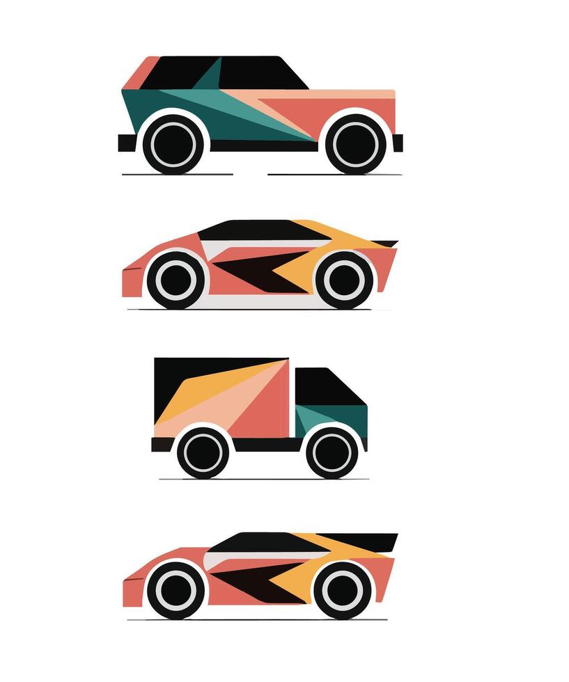 Retro Car Icon Collection Featuring Black Solid Shapes and Vintage Outlines vector
