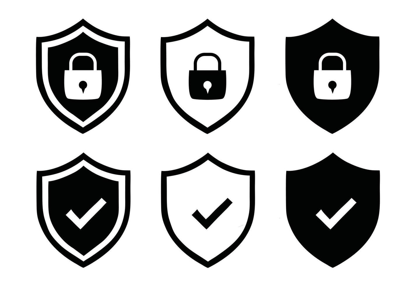 Security Shield Icon Cyber Security Icon set, Black and white icon set vector