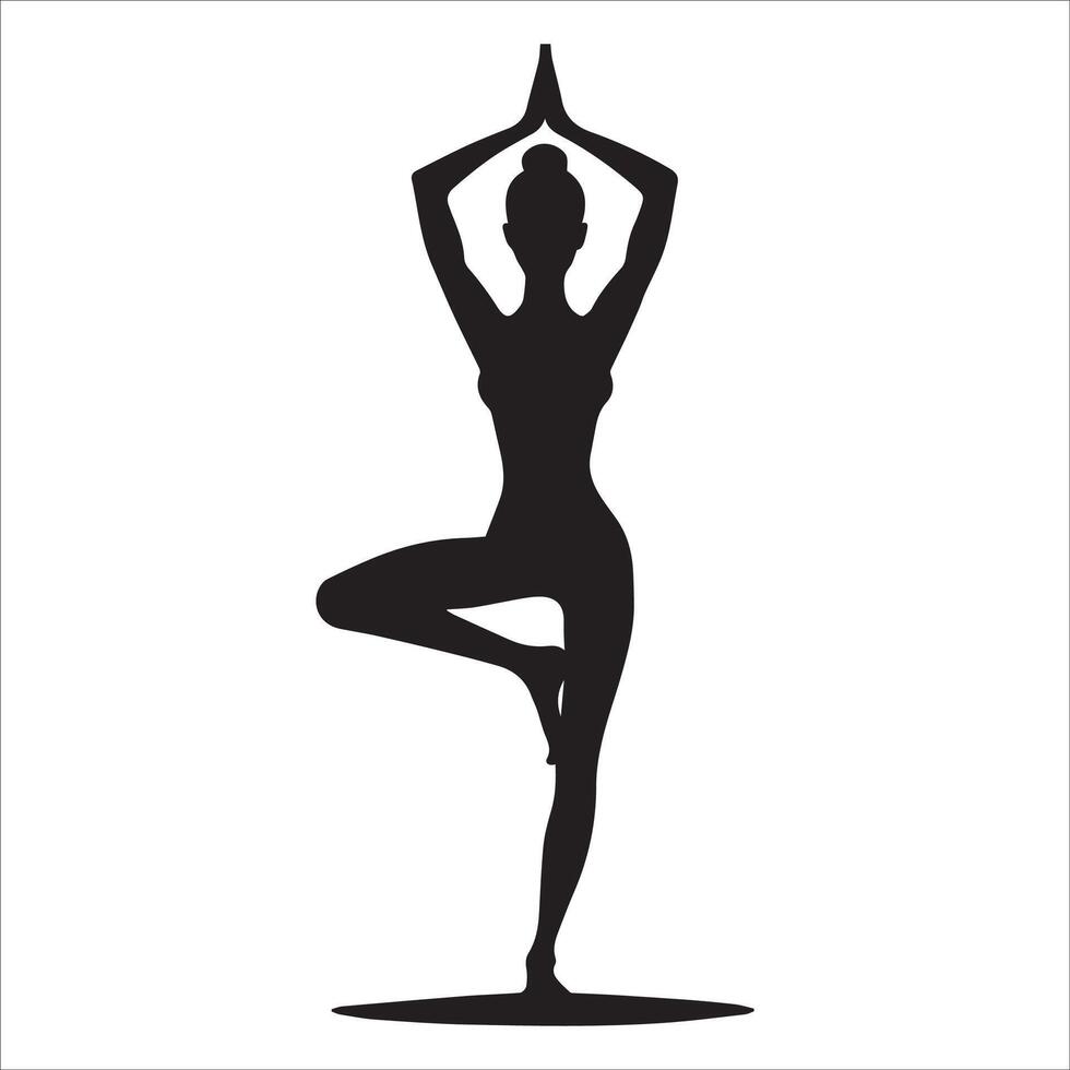 Minimalist Tree Pose Yoga Silhouette Design vector
