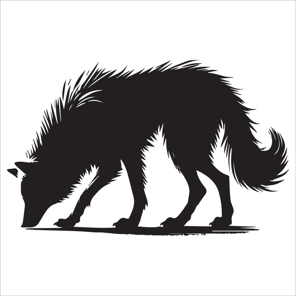 Curious Sniffing Wolf Silhouette vector