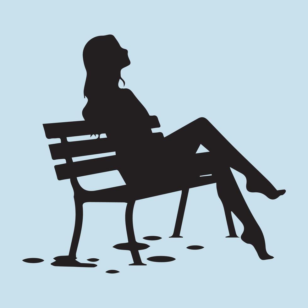 Silhouette of a Woman Relaxing on a Bench vector