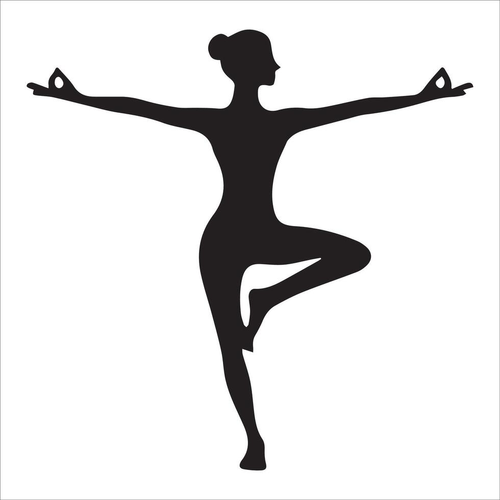 Silhouette of Woman in Tree Pose with Hands Above Head vector