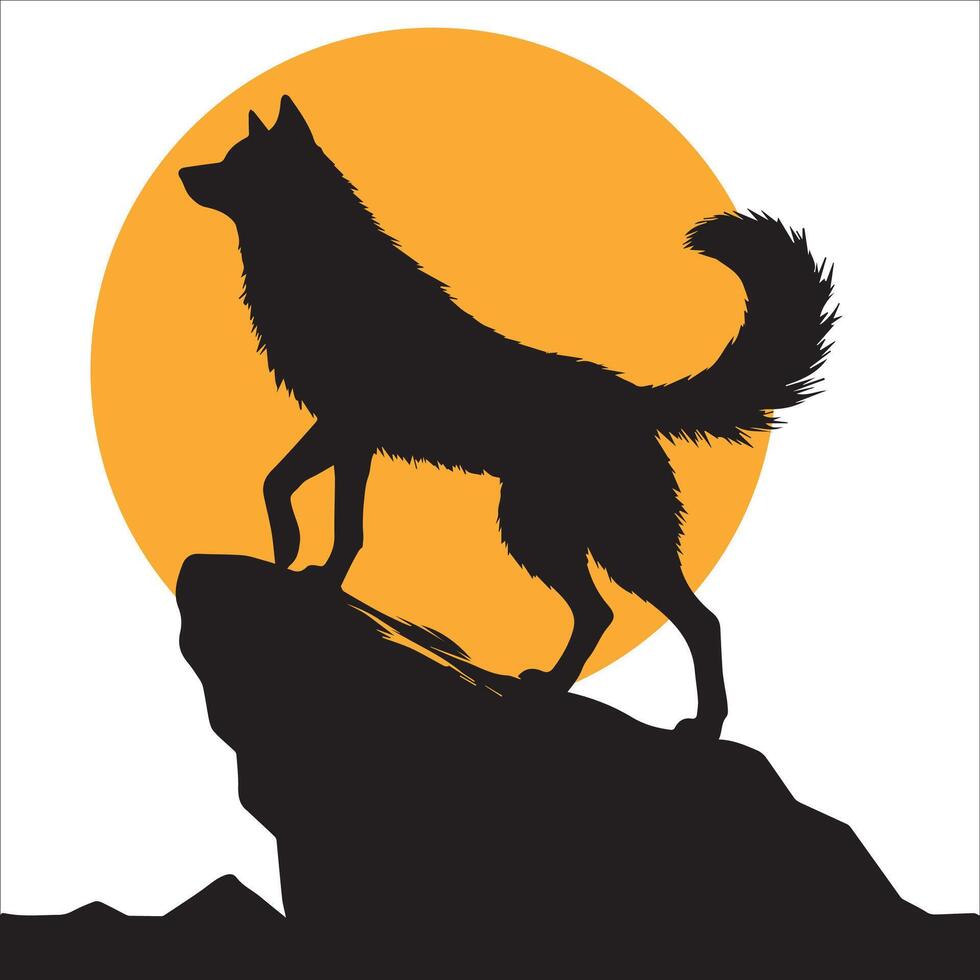 Lone Wolf Howling at the Moon Art vector