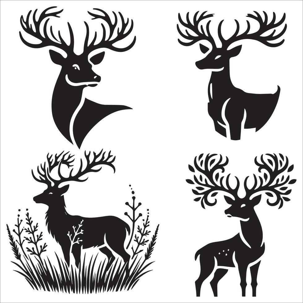Silhouette of a Walking Deer with Antlers vector