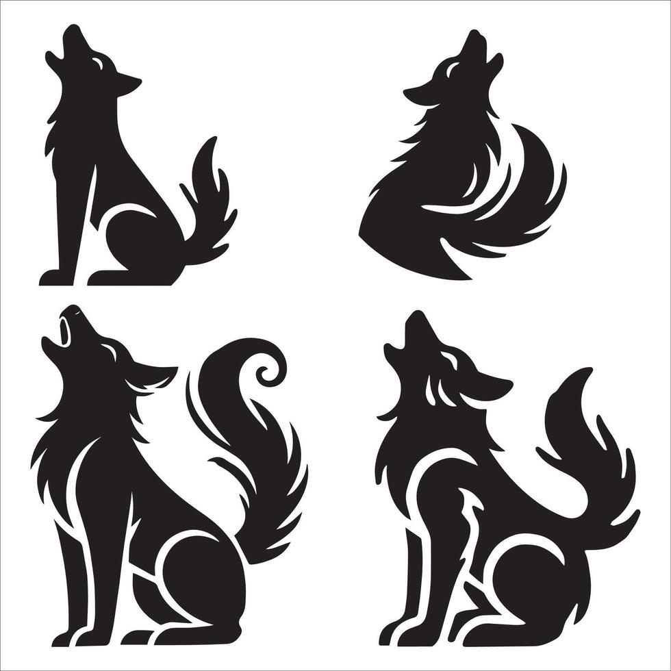 Howling Dog Silhouette with Tail Curled vector
