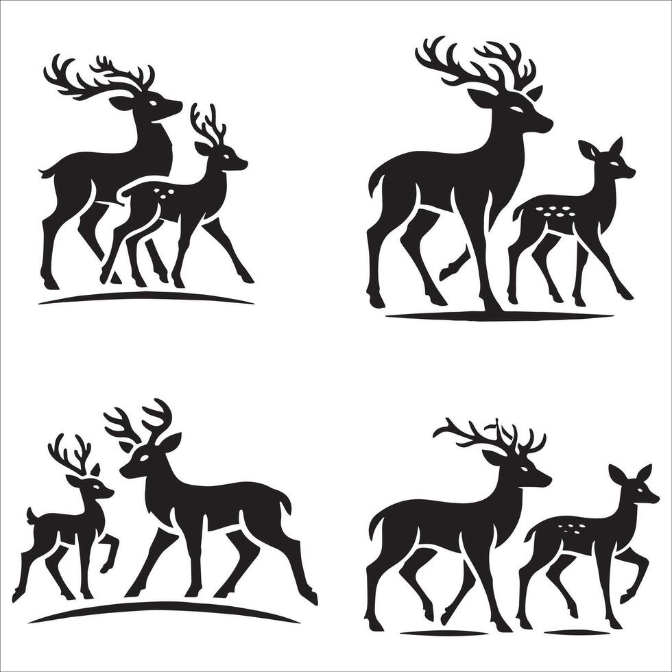 Mother Deer and Fawn Silhouette in a Protective Stance Set vector