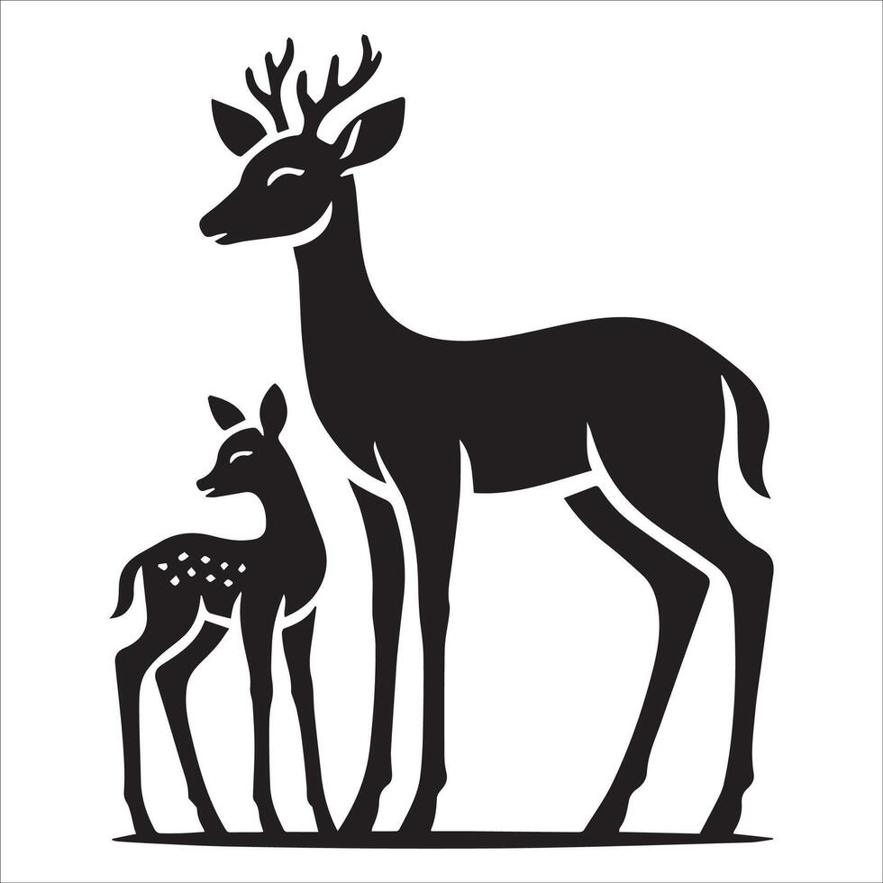 Silhouette of Protective Mother Deer and Fawn vector