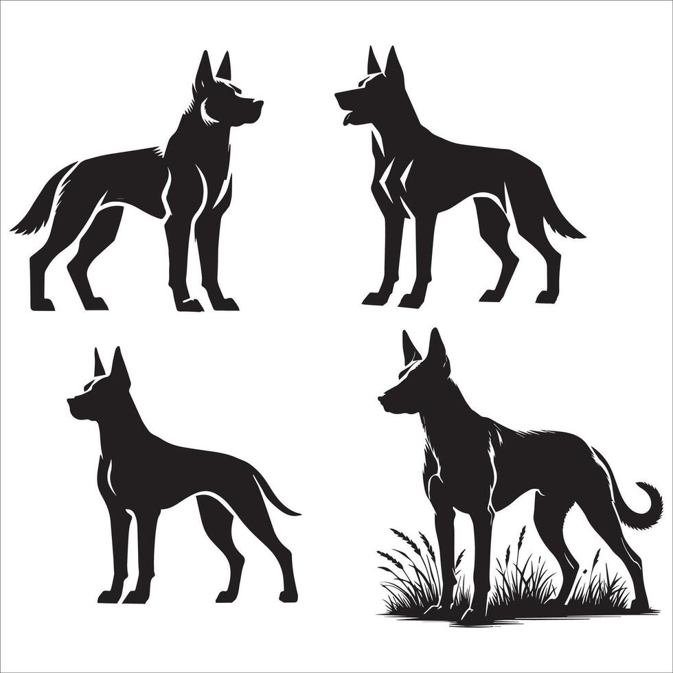 Alert Standing Dog Silhouette with Pointed Ears Set vector