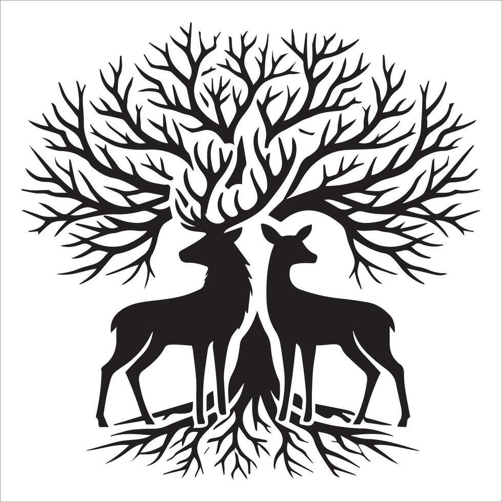 Silhouette of Deer Among Trees vector