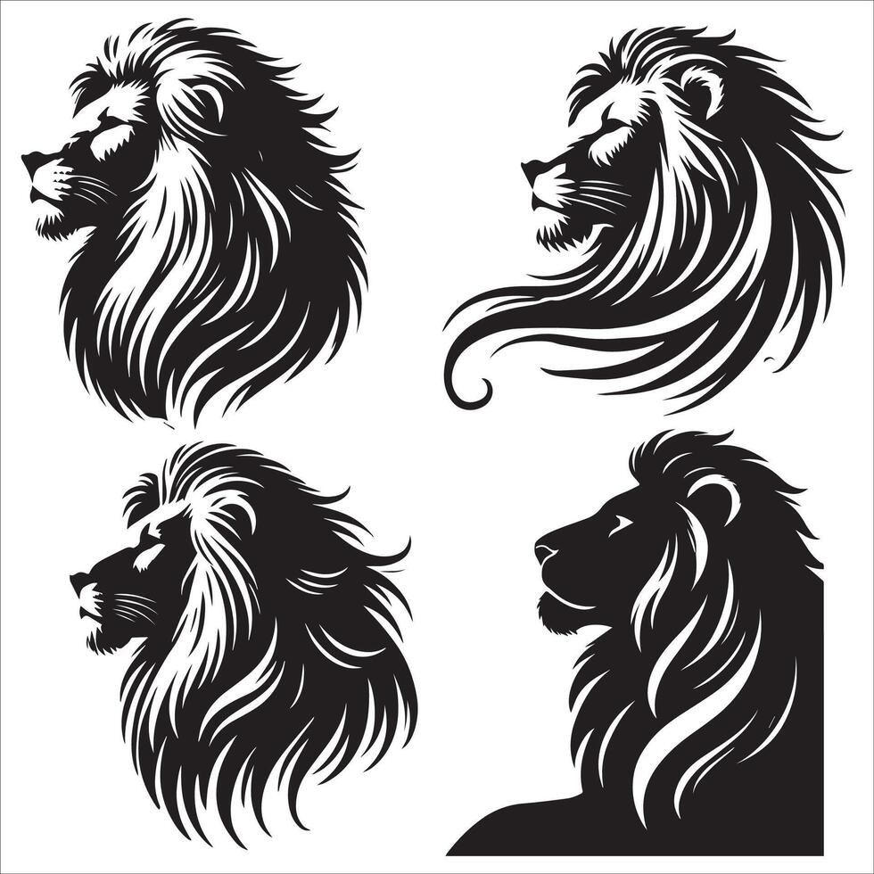 Crouching Lion Prey Silhouette Set vector
