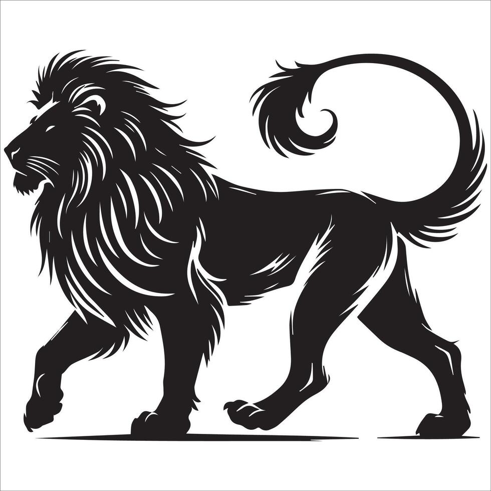 Confident Lion Walk Silhouette vector