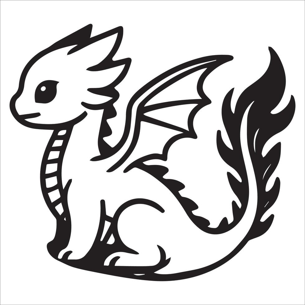 Baby Dragon Outline with Gentle Wings vector