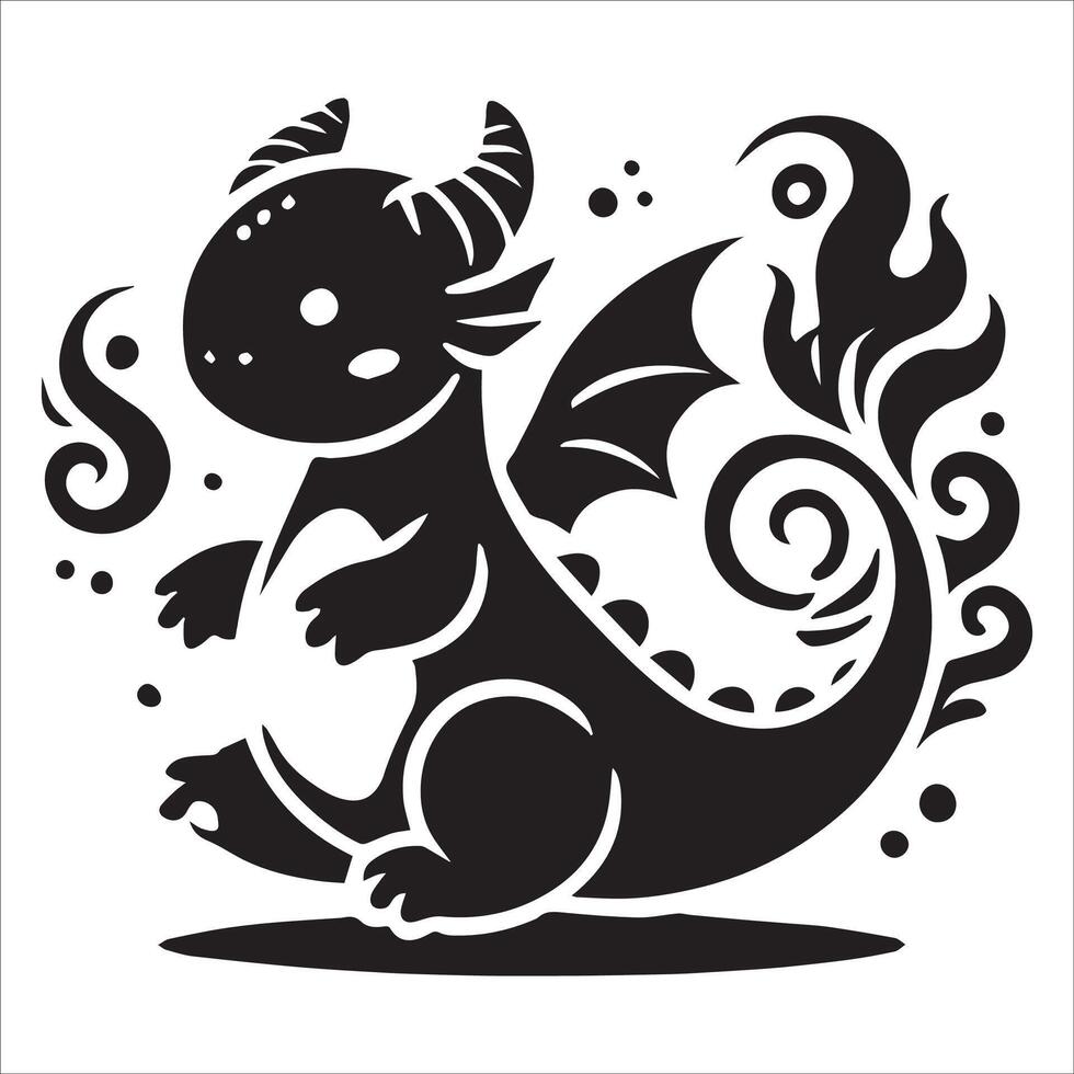 Baby Dragon Roaring Outline vector