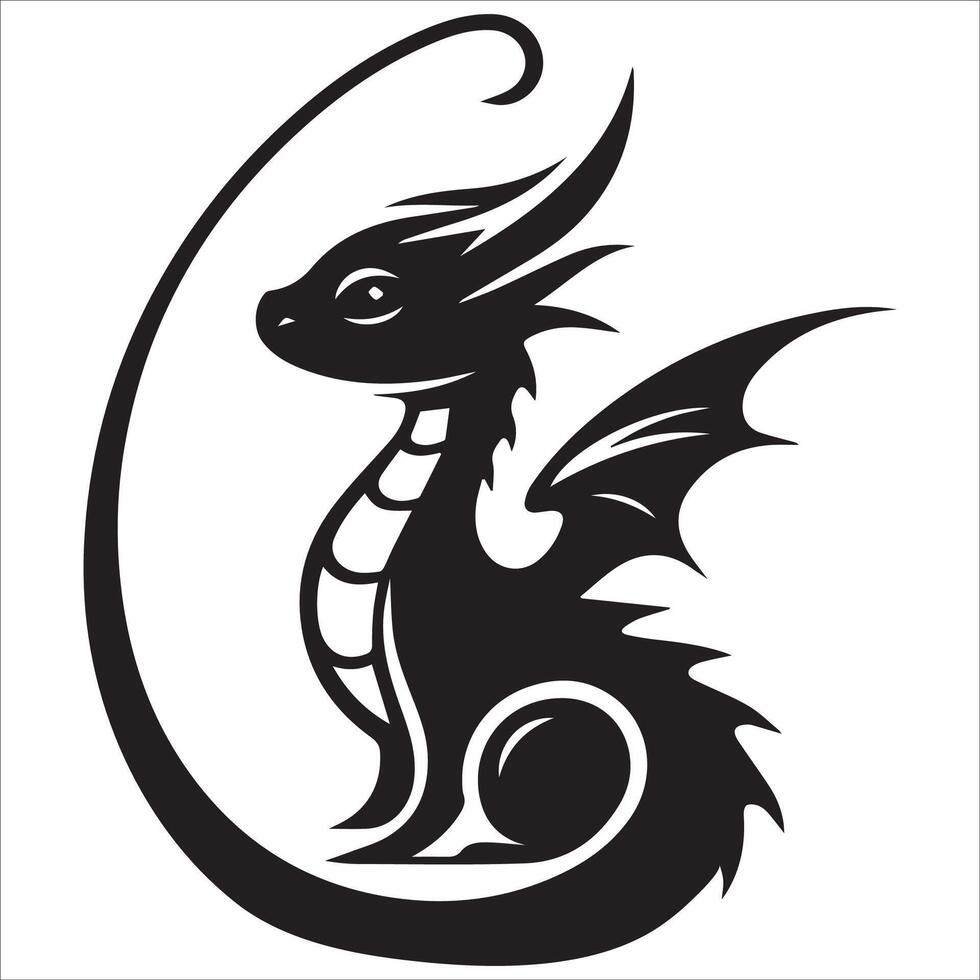 Tiny Dragon Silhouette on Cloud vector