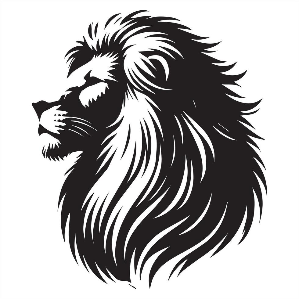 Alert Lion Silhouette Crouching in the Grass vector