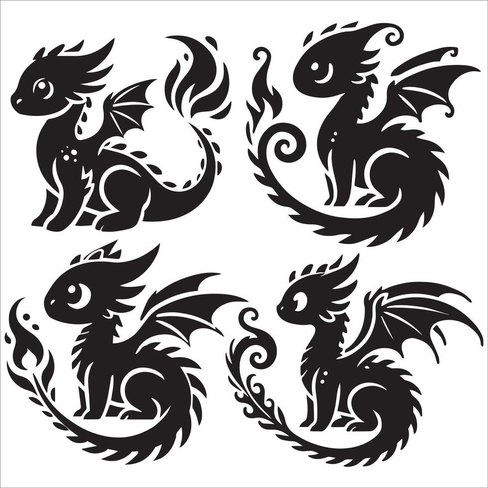 Baby Dragon Outline Set vector
