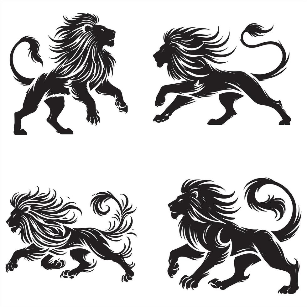 Sleek Lion Silhouette in Full Motion Set vector