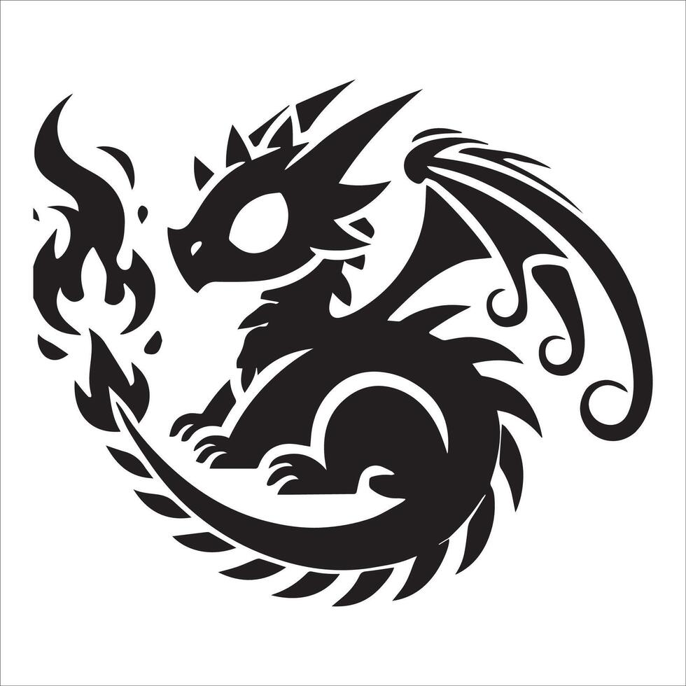 Baby Dragon Silhouette for Fantasy Themes vector