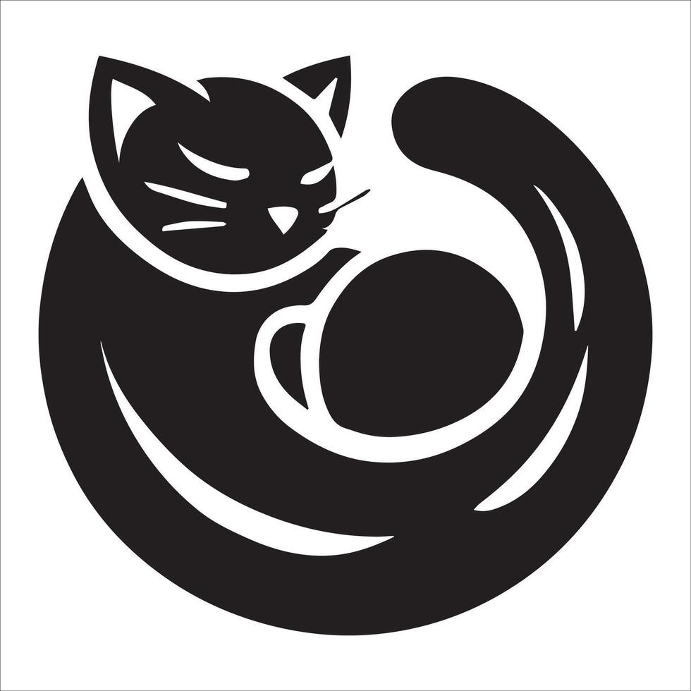 Cat Sleeping in a Ball Shape Silhouette vector