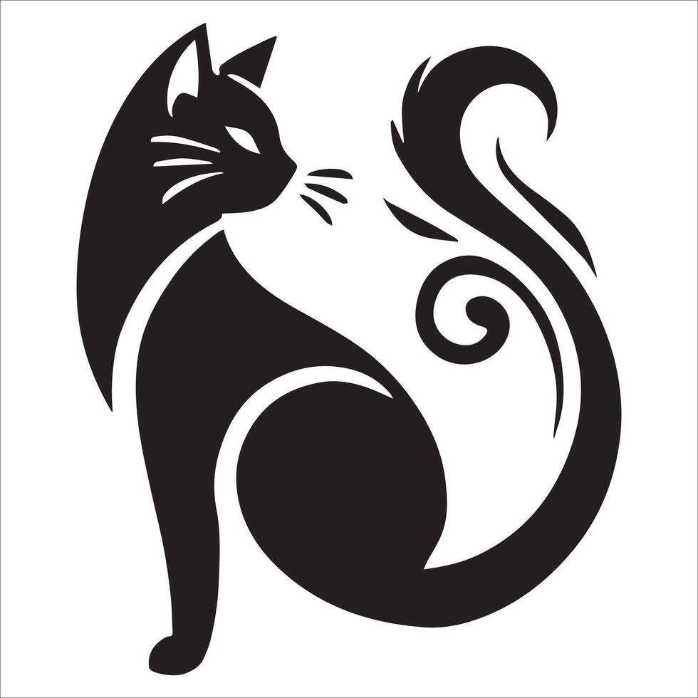 Cat Silhouette in Profile with Swishing Tail vector