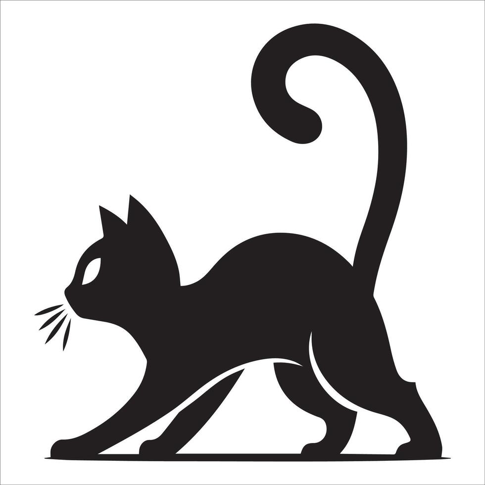 Cat Silhouette in Playful Crouch vector