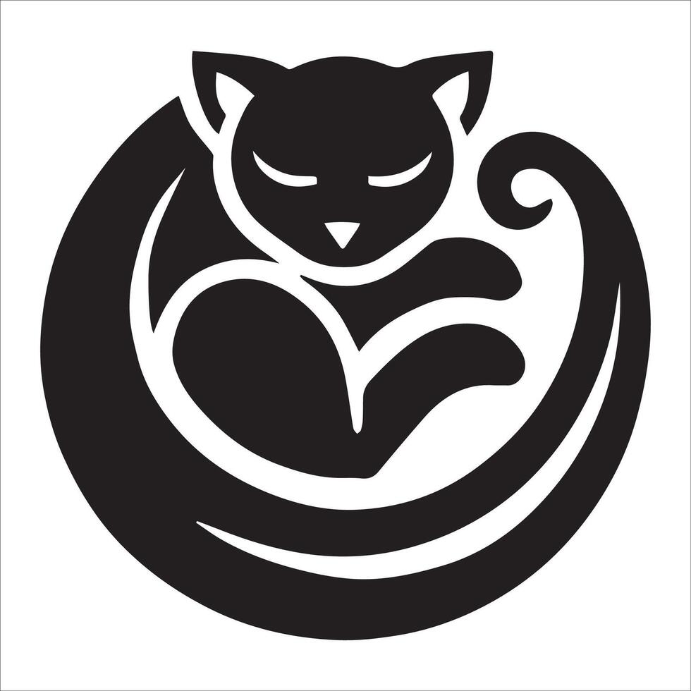 Curled-Up Sleeping Cat Silhouette vector