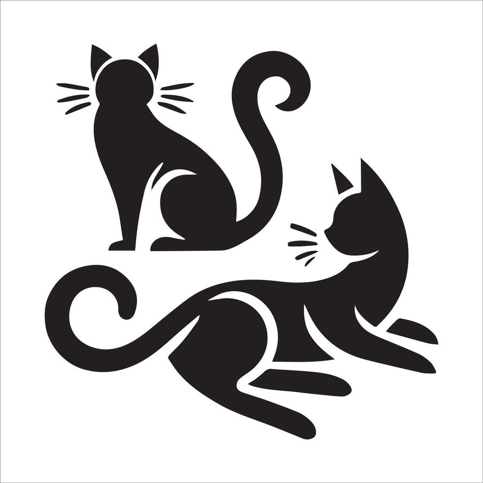 Cat Sitting and Lying Down in Silhouette vector