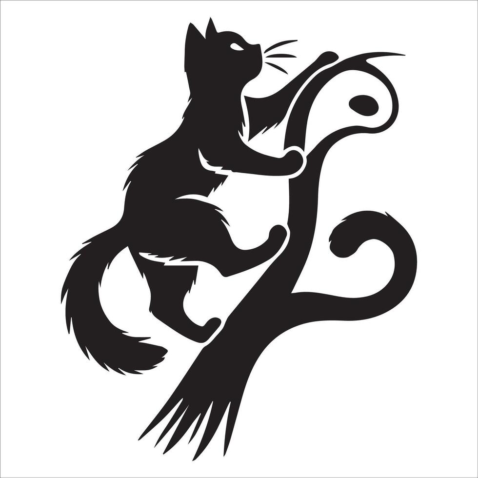 Cat Climbing Branch Silhouette vector