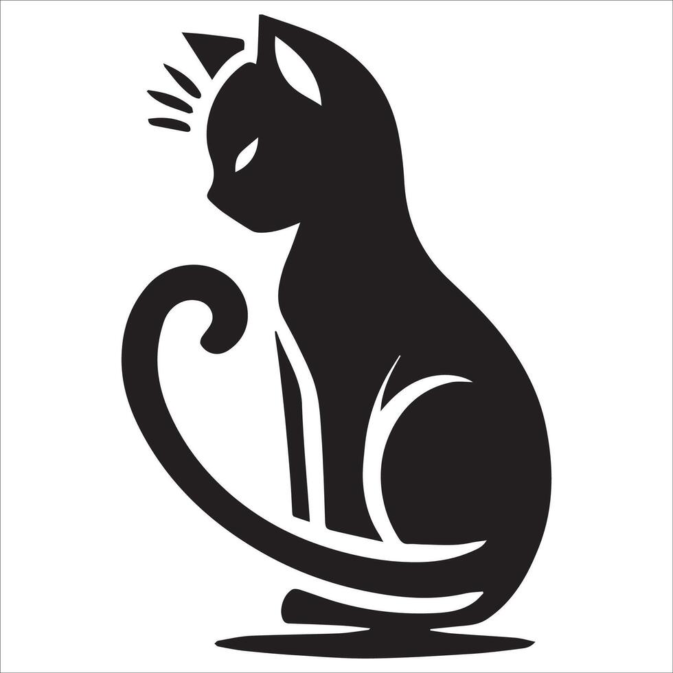 Curled Tail Sitting Cat Shape vector