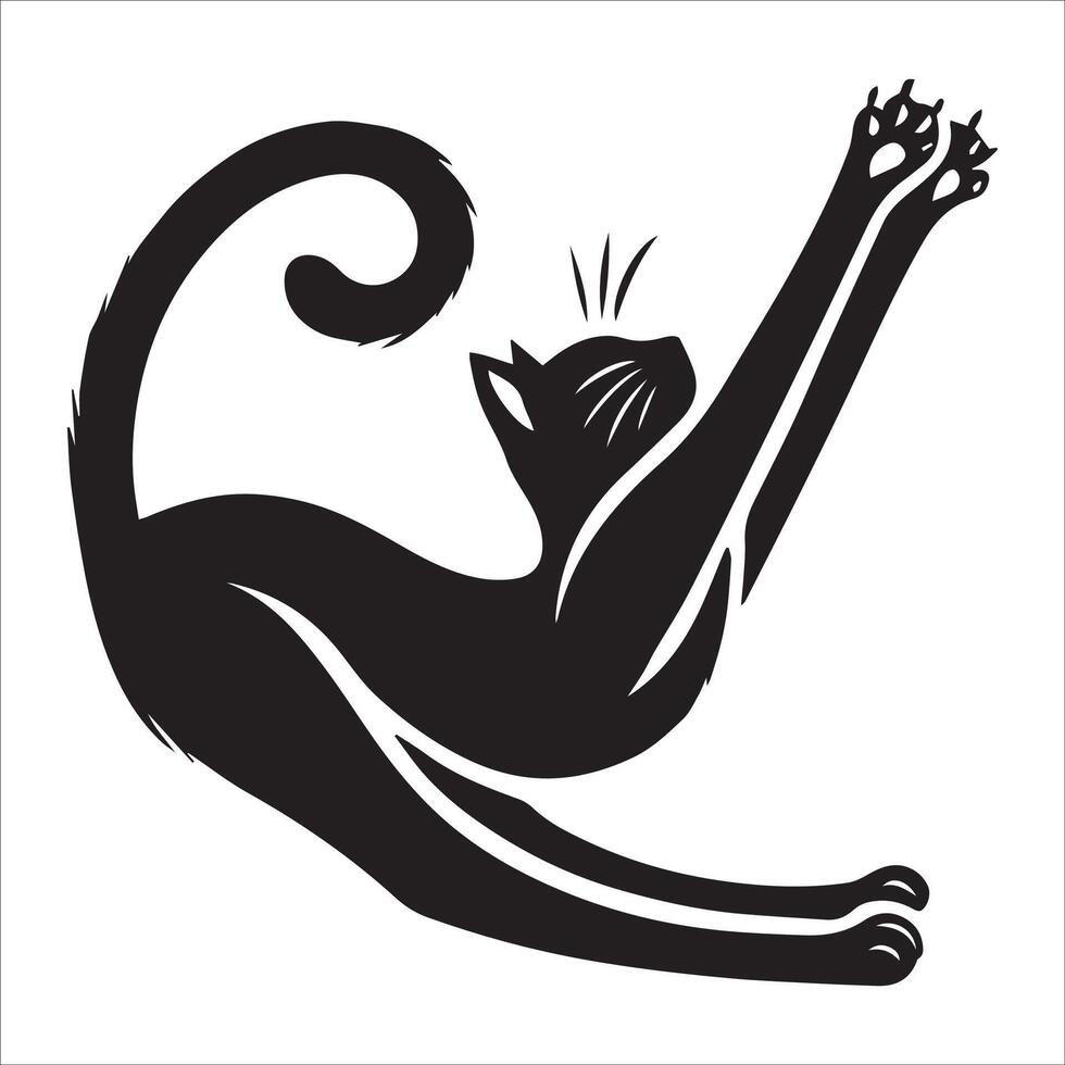 Cat Silhouette in Stretching Pose with Elongated Body vector