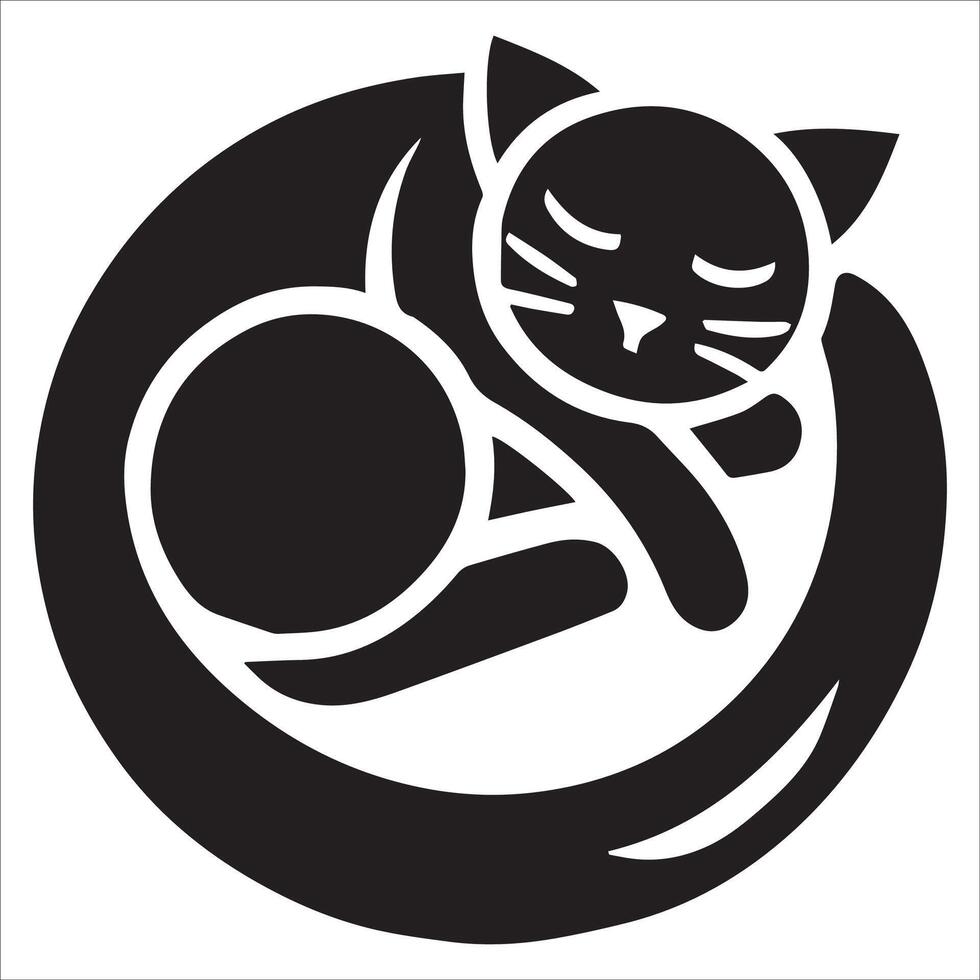 Cat Silhouette in Sleeping Ball Shape vector