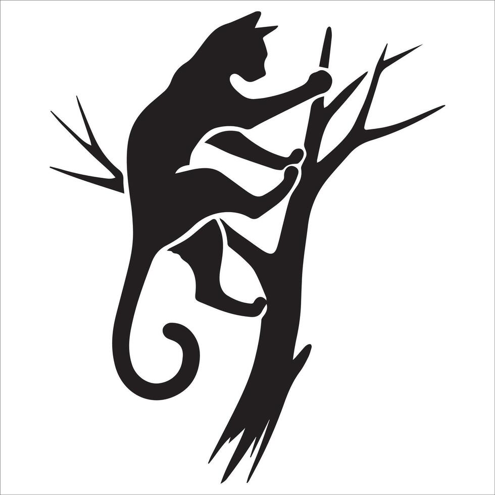 Silhouette of a Cat on a Branch vector