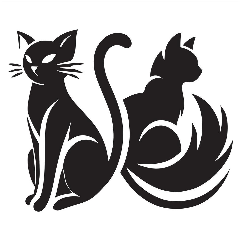 Silhouettes of Cats Sitting and Reclining vector