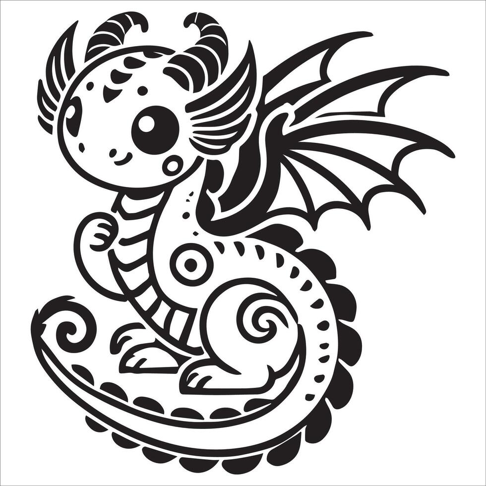 Baby Dragon Outline with Gentle Wings vector