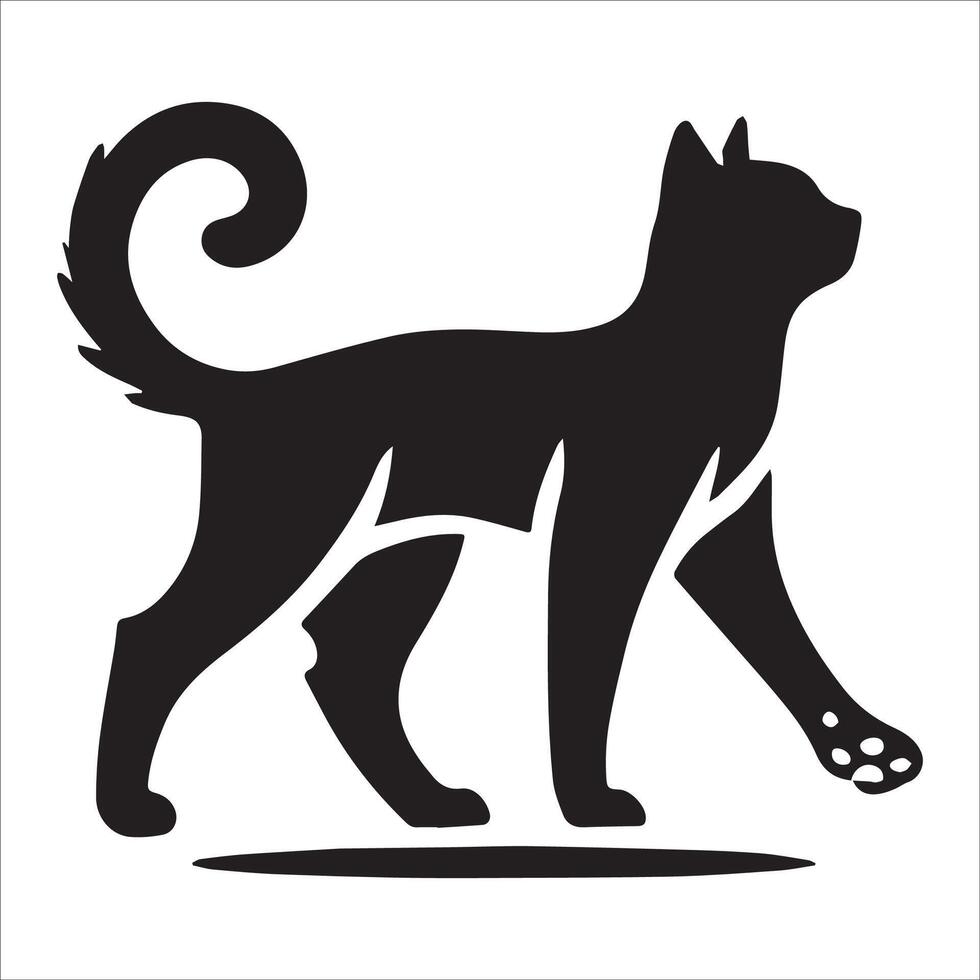 Raised Tail Walking Cat Silhouette vector