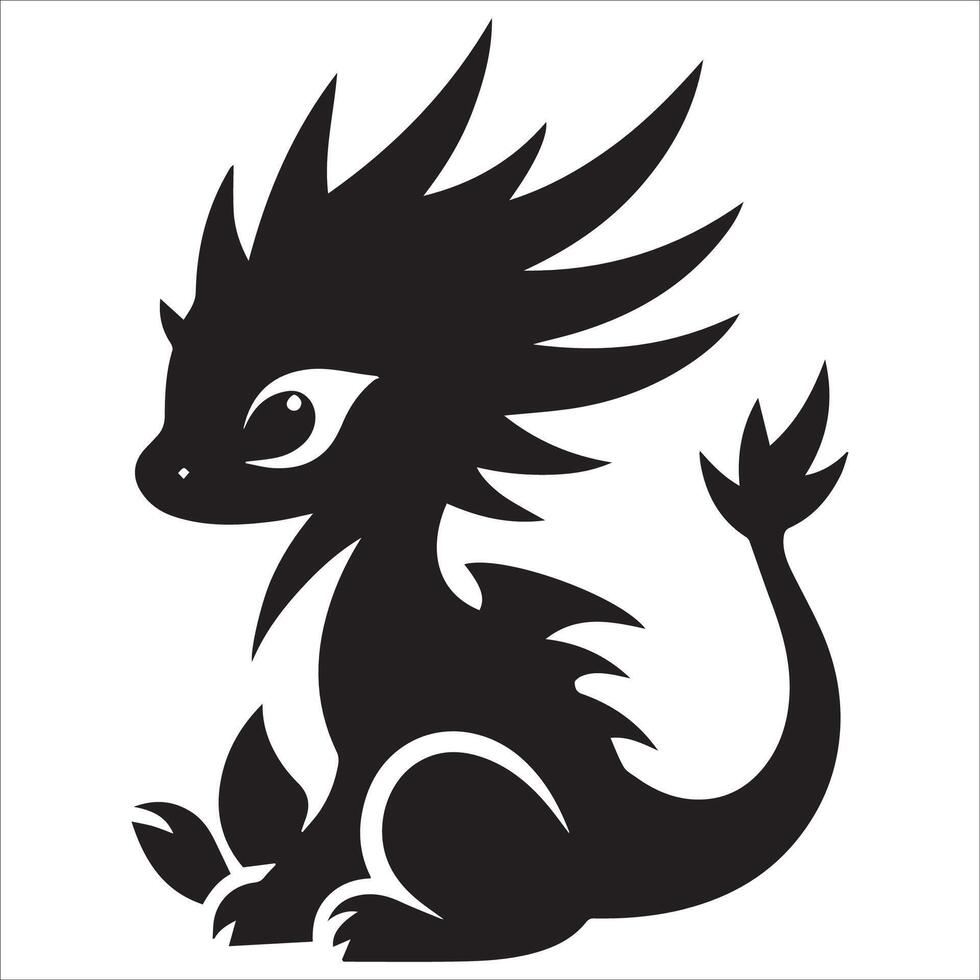 Baby Dragon with Open Wings Outline vector