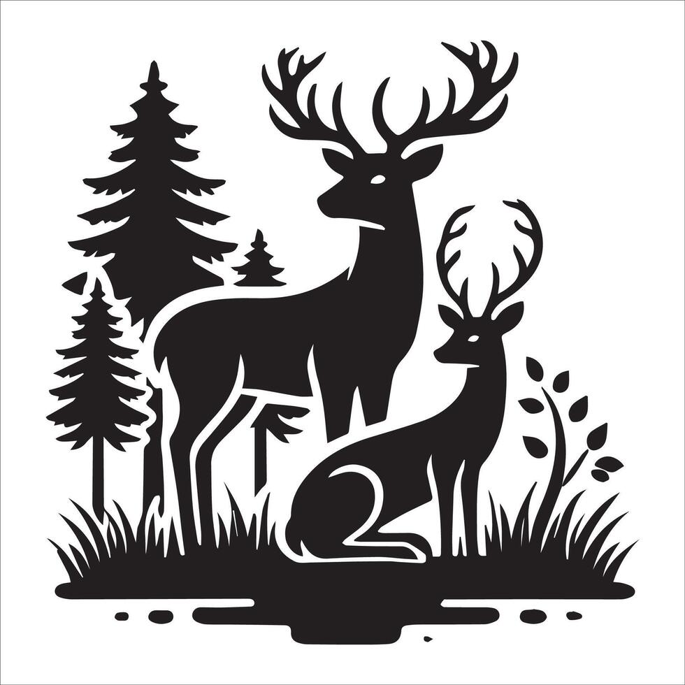 Standing Deer Silhouette in Nature vector