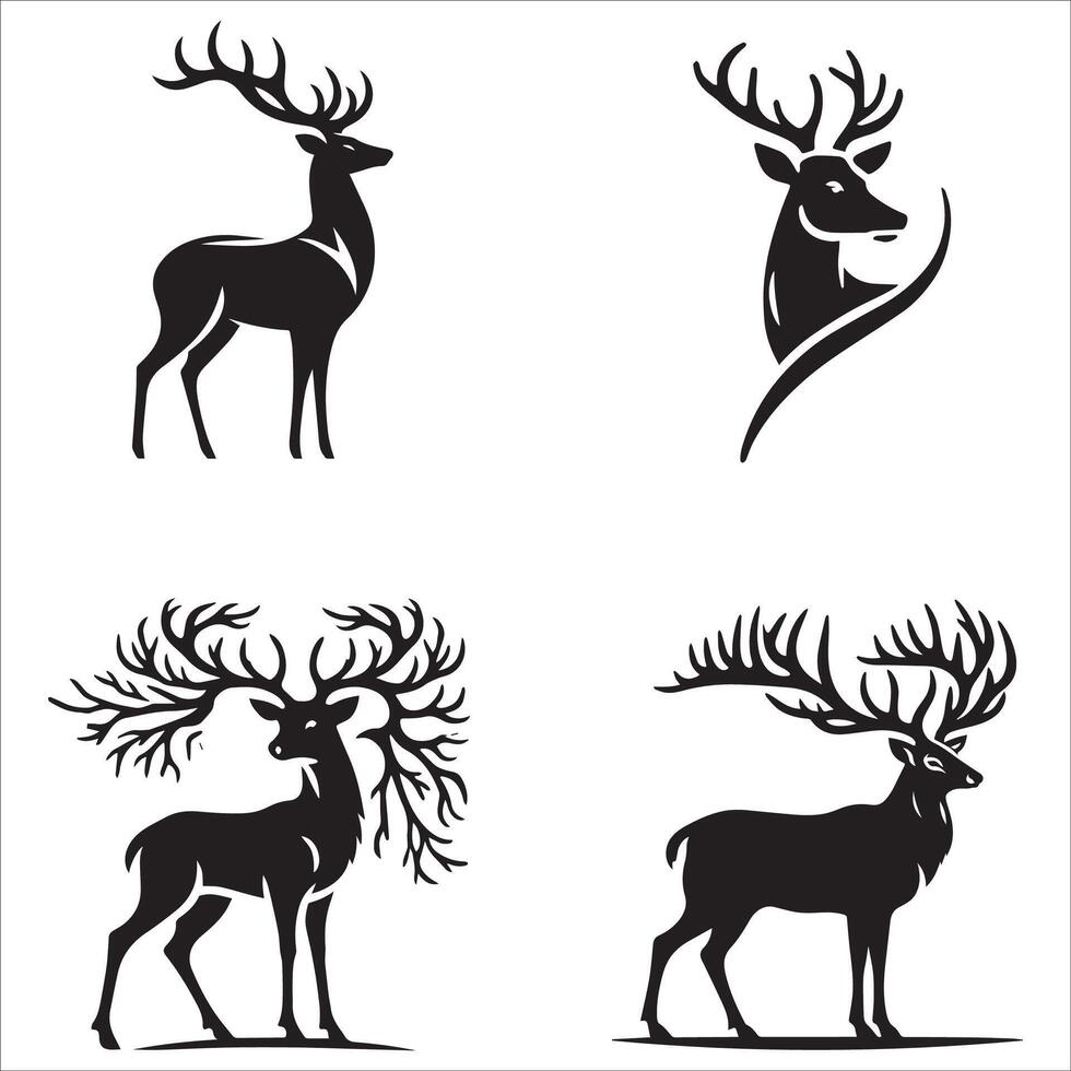 Deer Silhouette in Motion with Medium Antlers vector