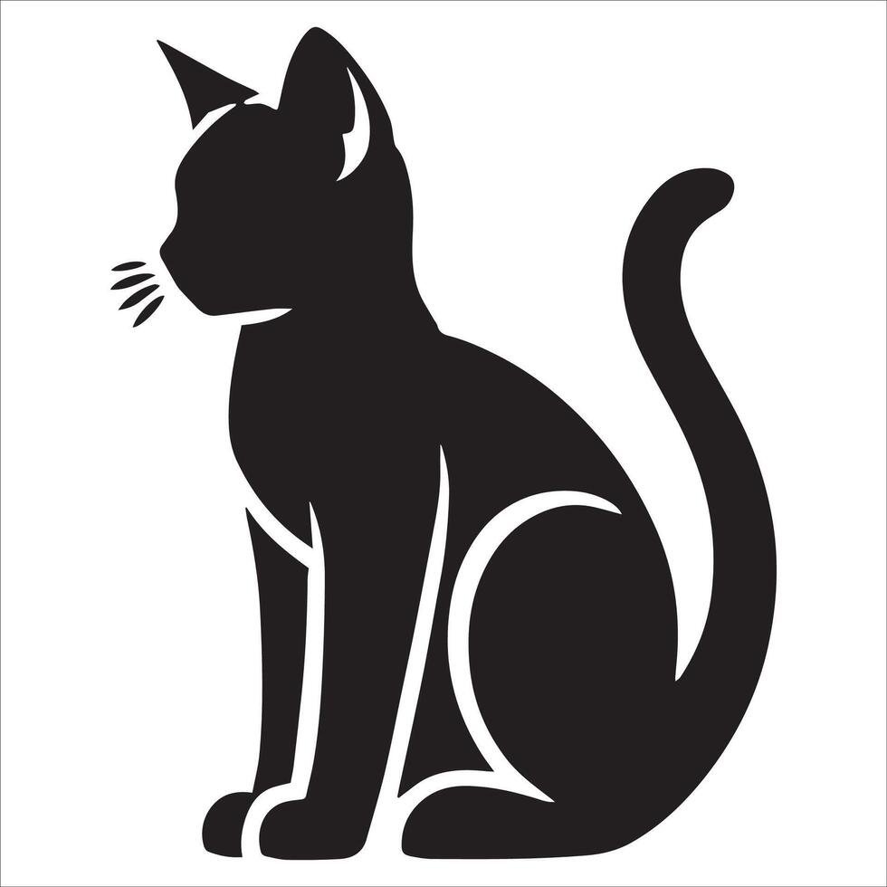 Cat Silhouette Sitting with Curled Tail vector