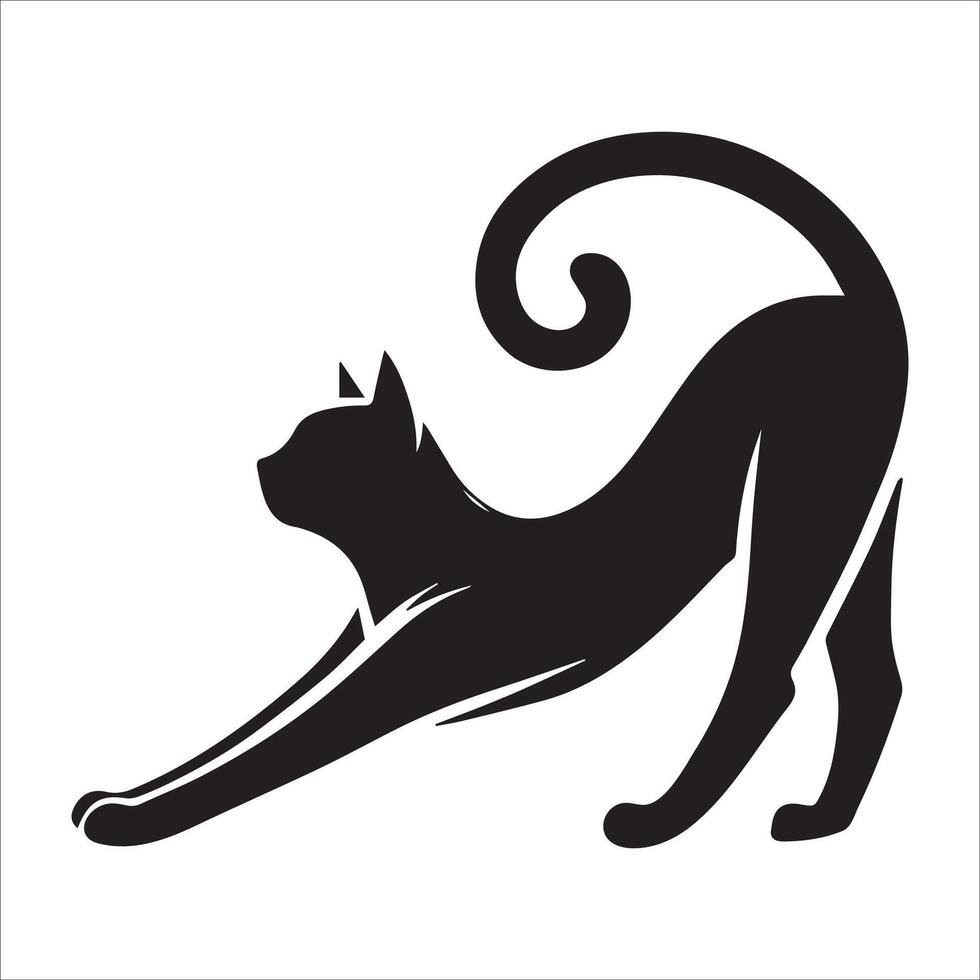 Silhouette of a Stretching Cat with Long Body vector