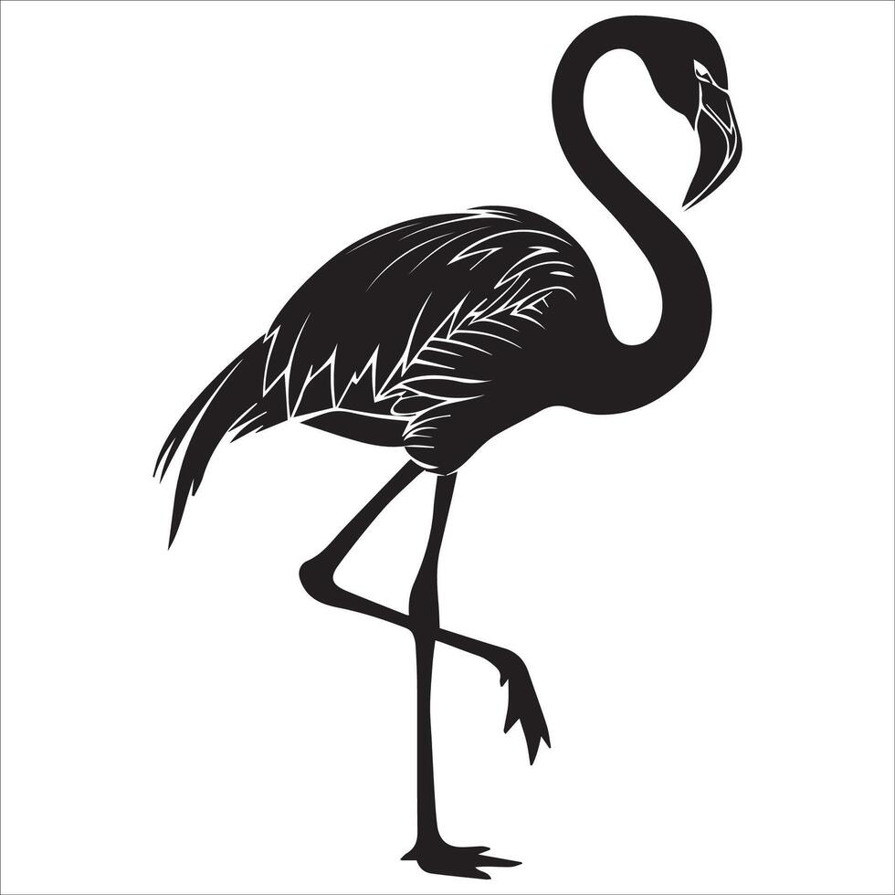 Black Flamingo Silhouette with Flowing Lines vector