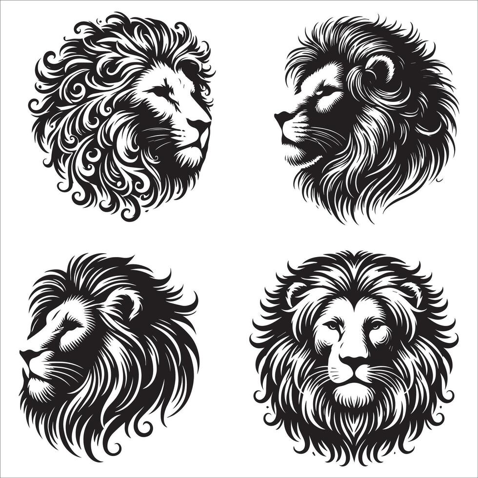 Lion's Head Silhouette Set vector